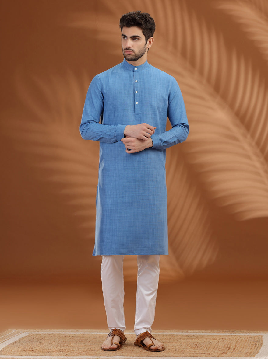Blue Solid Modi Kurta | JadeBlue