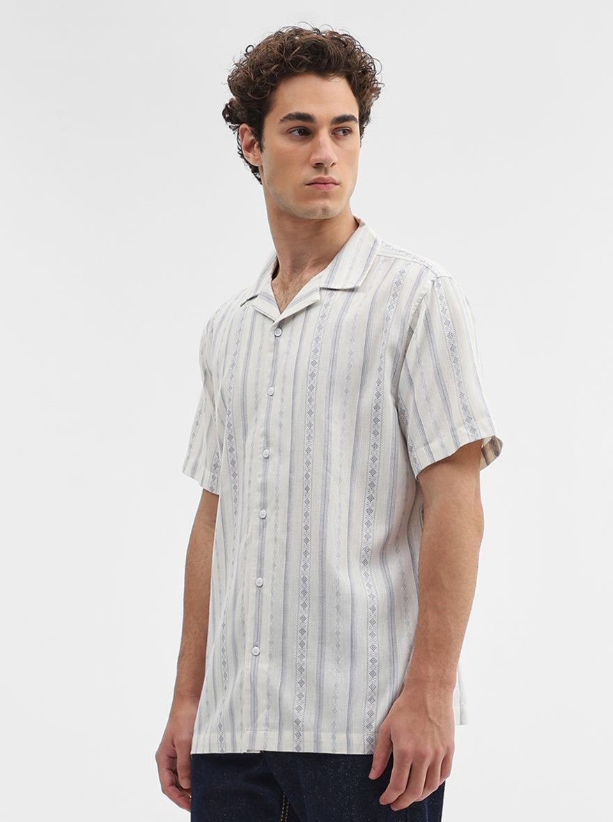 Blue & Beige Printed Slim Fit Casual Shirt | JadeBlue