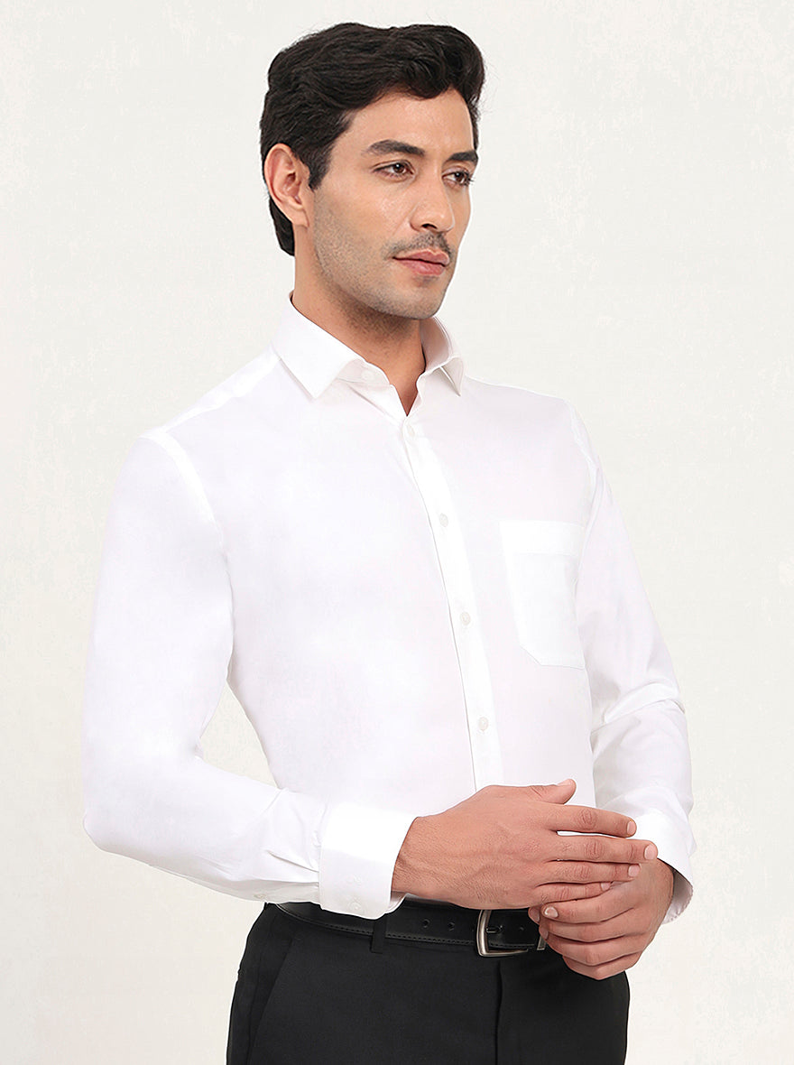 White Solid Slim Fit Formal Shirt | Metal