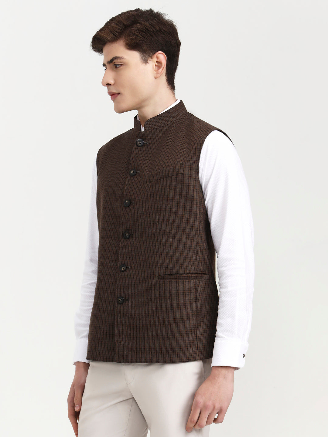 Brown Solid Modi Jacket | JadeBlue