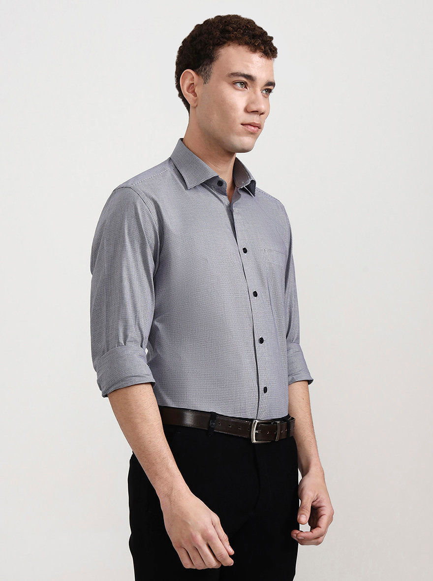 Grey Solid Slim Fit Formal Shirt | Metal