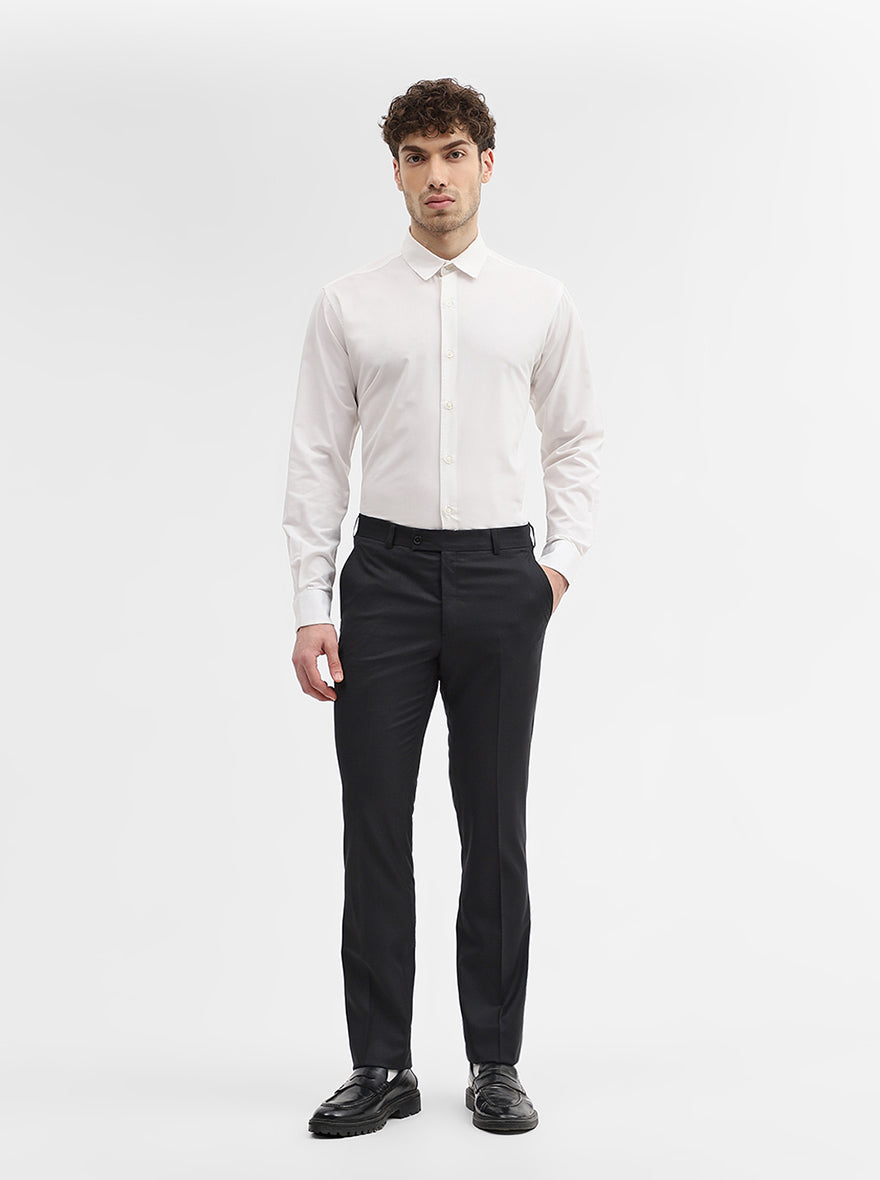 Dark Grey Solid Slim Fit Formal Trouser | JadeBlue Super Luxe