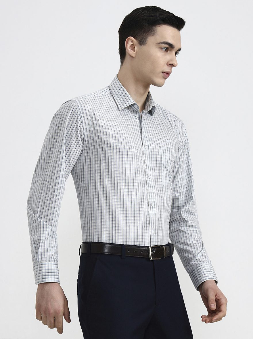 Sky Blue Checked Regular Fit Formal Shirt | JadeBlue