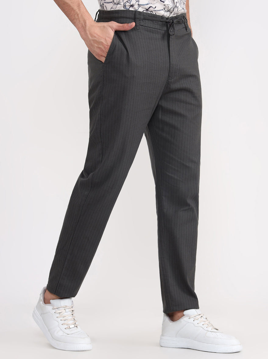 Olive Grey Striped Regular Fit Track Pant | JadeBlue