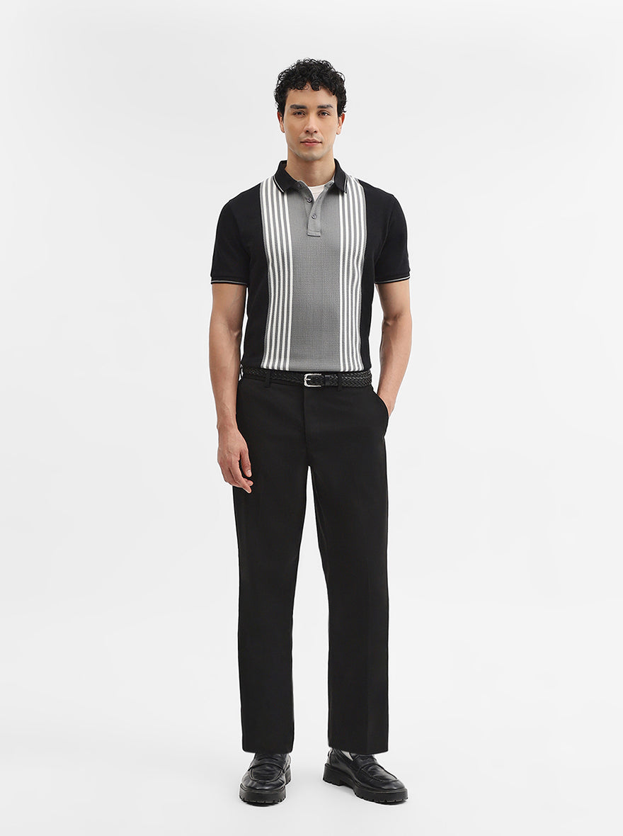 Black & Grey Striped Slim Fit Polo T-Shirt | JadeBlue