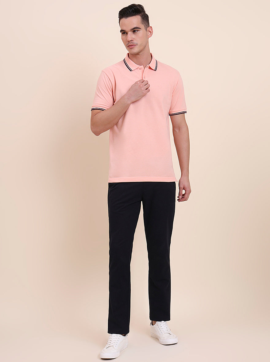 Peach Solid Slim Fit Polo T-Shirt | Greenfibre