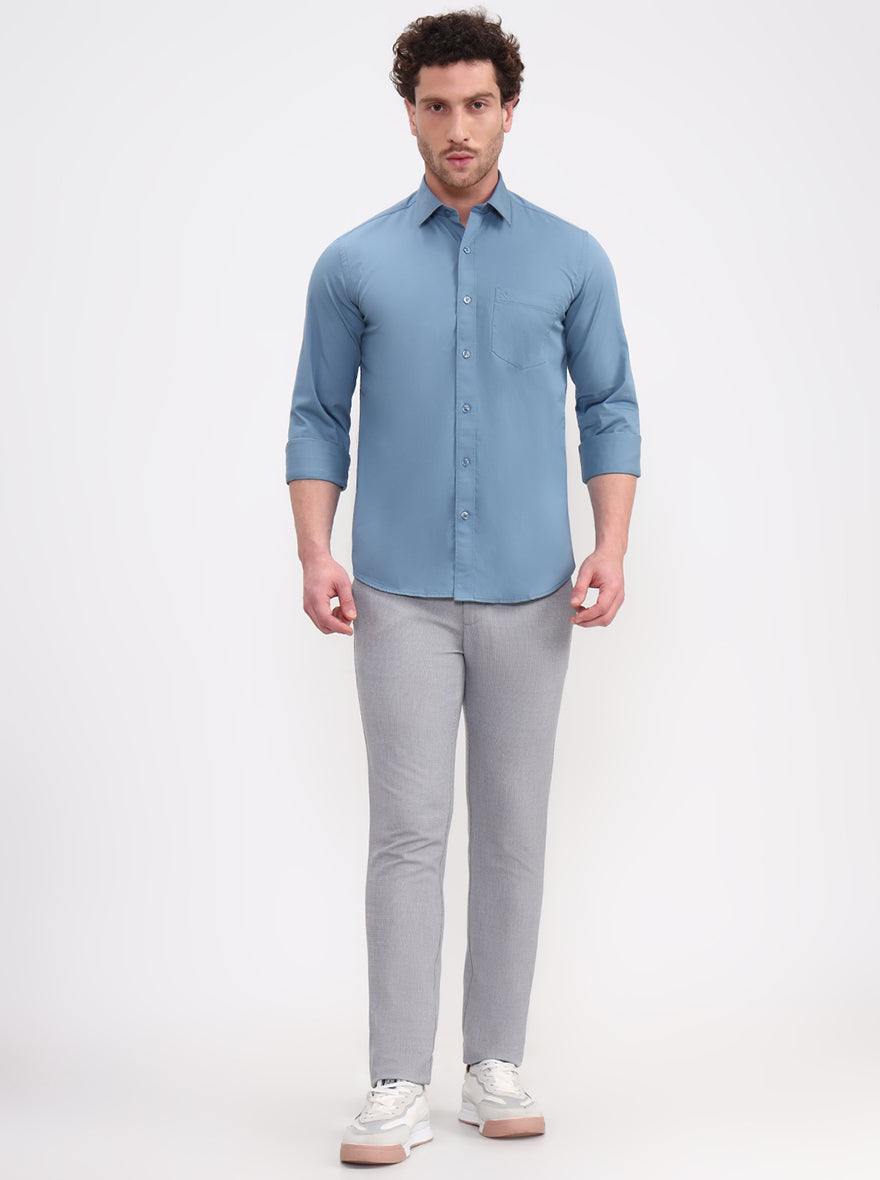 Blue Solid Smart Fit Semi Casual Shirt | Greenfibre