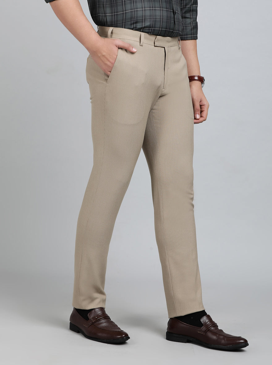 Khaki Solid Super Slim Fit Formal Trouser | JadeBlue Youth