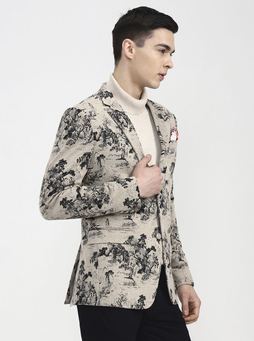 Beige Printed Regular Fit Blazer | Wyre