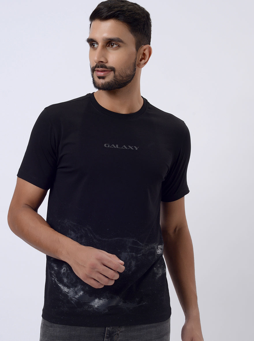 Black Printed Slim Fit T-Shirt | JadeBlue