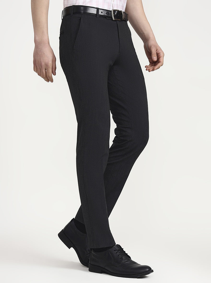 Dark Grey Solid Super Slim Fit Formal Trouser | JadeBlue Youth