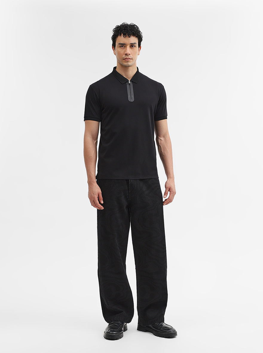 Black Solid Slim Fit Polo T-Shirt | JadeBlue