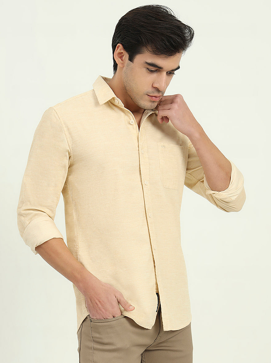 Beige Solid Slim Fit Casual Shirt | JadeBlue