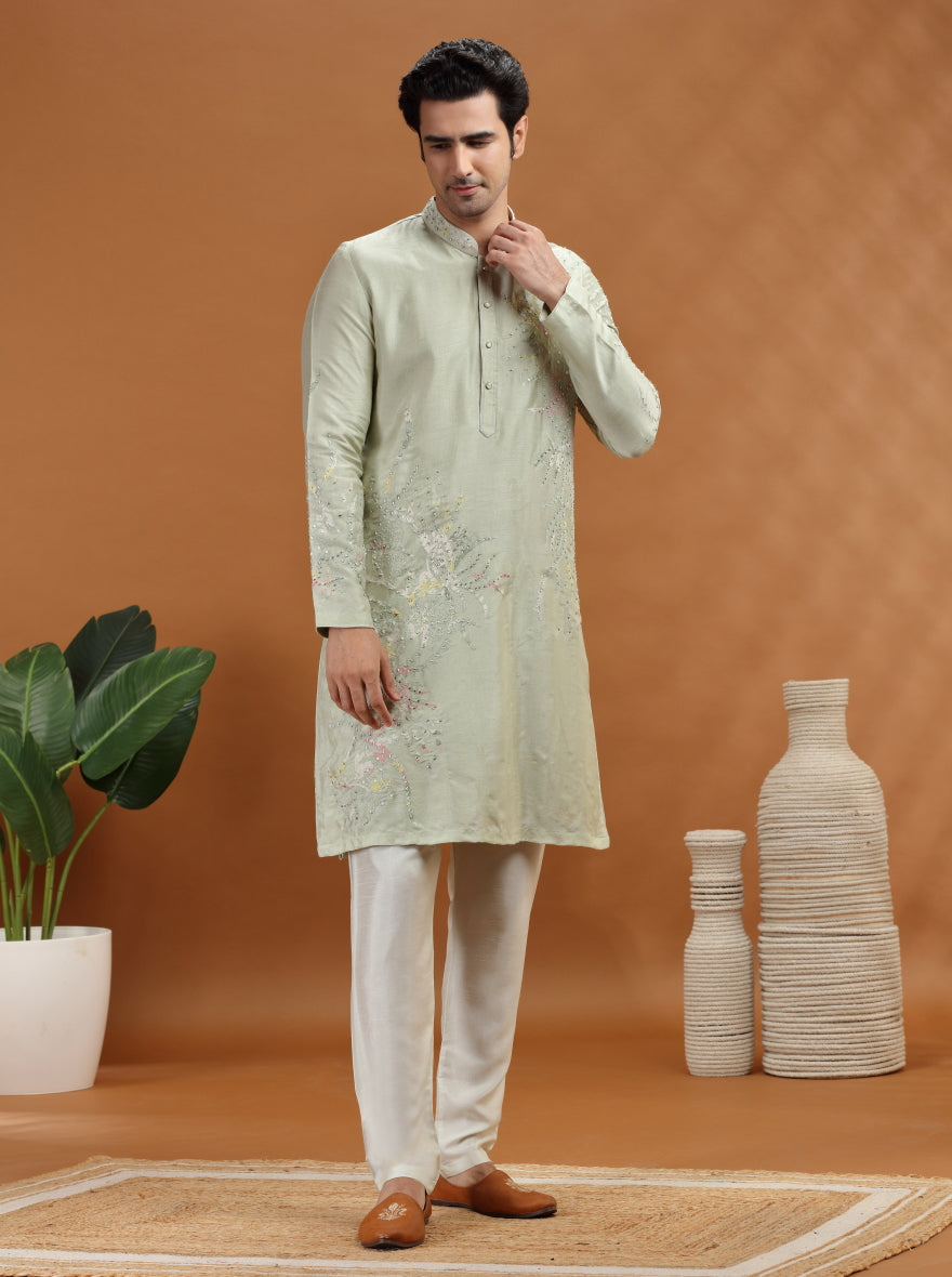 Pista Green Embroidered Kurta | TULA