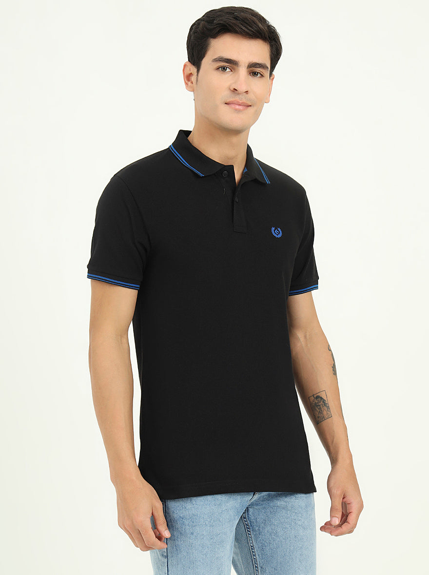 Black Solid Slim Fit Polo T-Shirt | Greenfibre