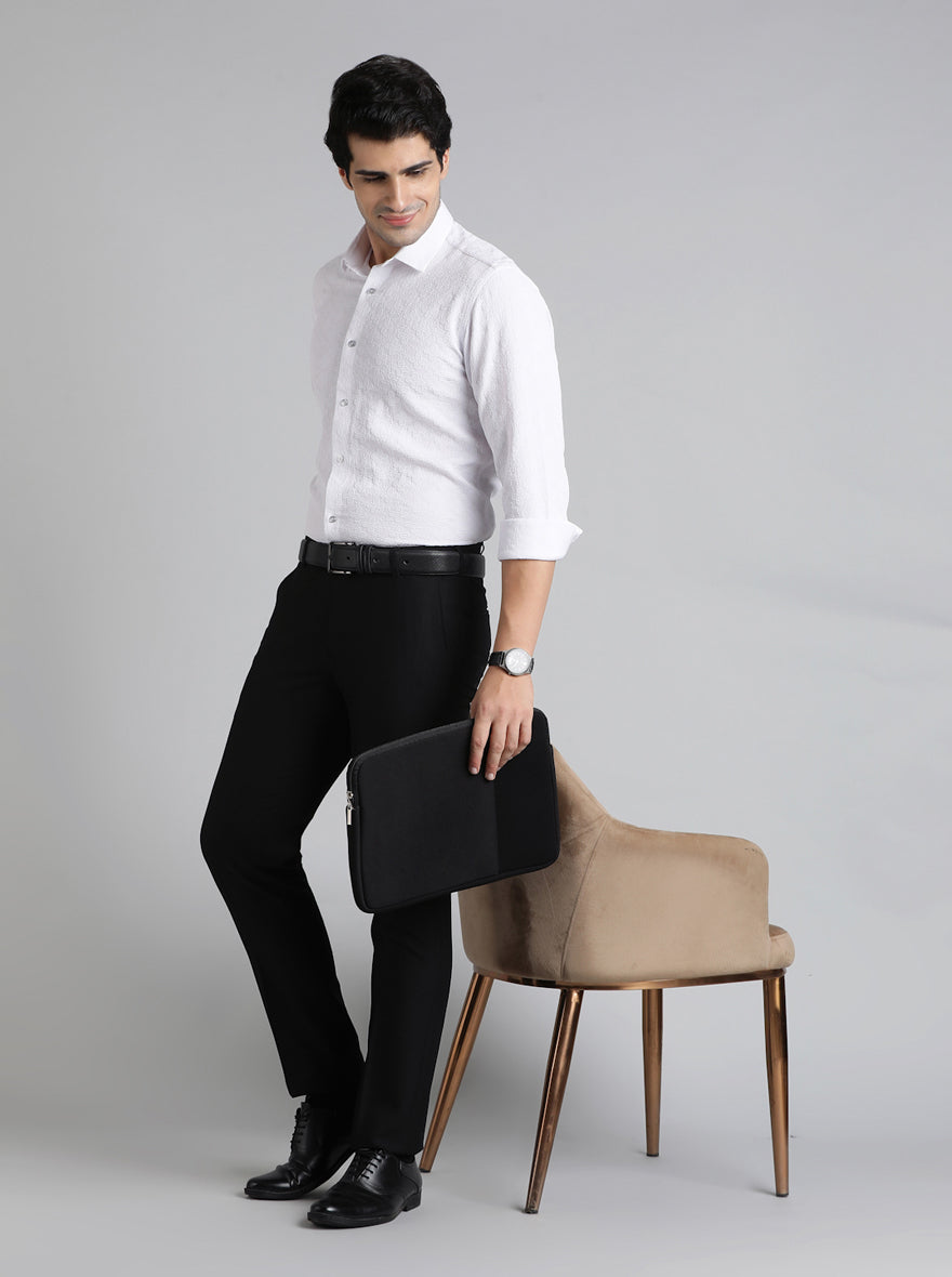 Black Solid Slim Fit Formal Trouser | Metal