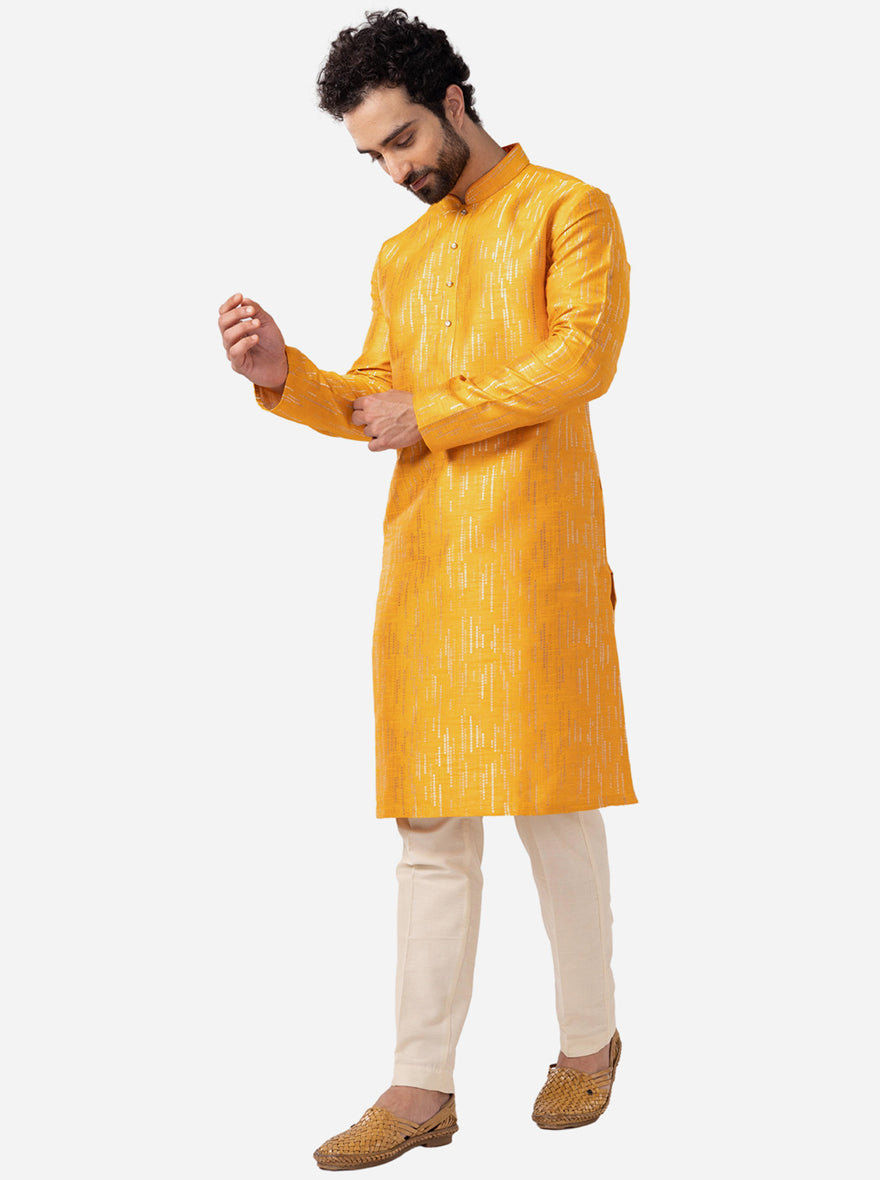 Ethnic Mustard Yellow Self-Textured Kurta | The Kurta Company