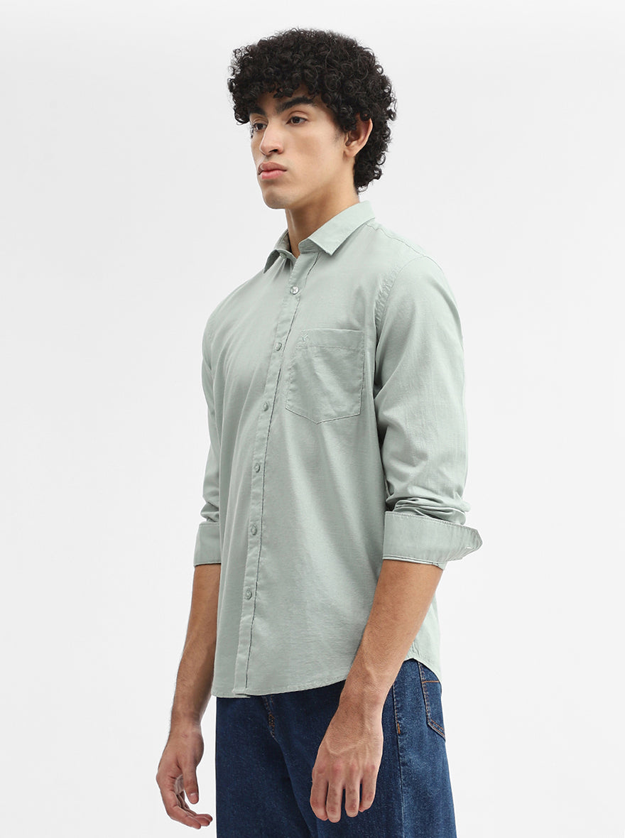 Mint Green Solid Smart Fit Semi Casual Shirt | Greenfibre