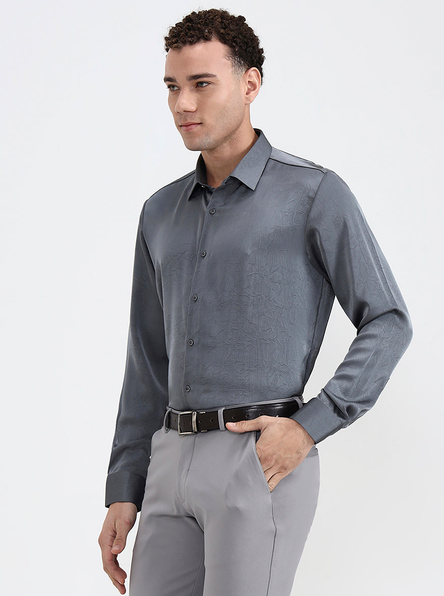 Grey Printed Regular Fit Party Wear Shirt | Wyre