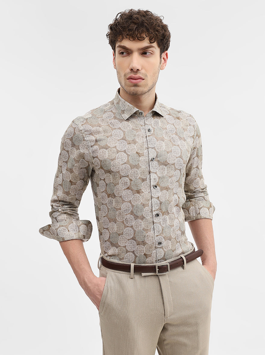 Brown Printed Slim Fit Party Wear Shirt | Wyre