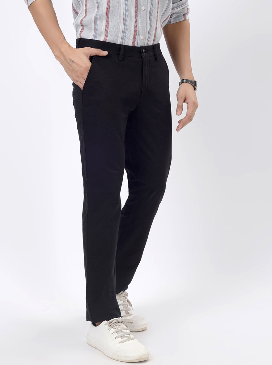 Black Solid Uno Fit Casual Trouser | JadeBlue