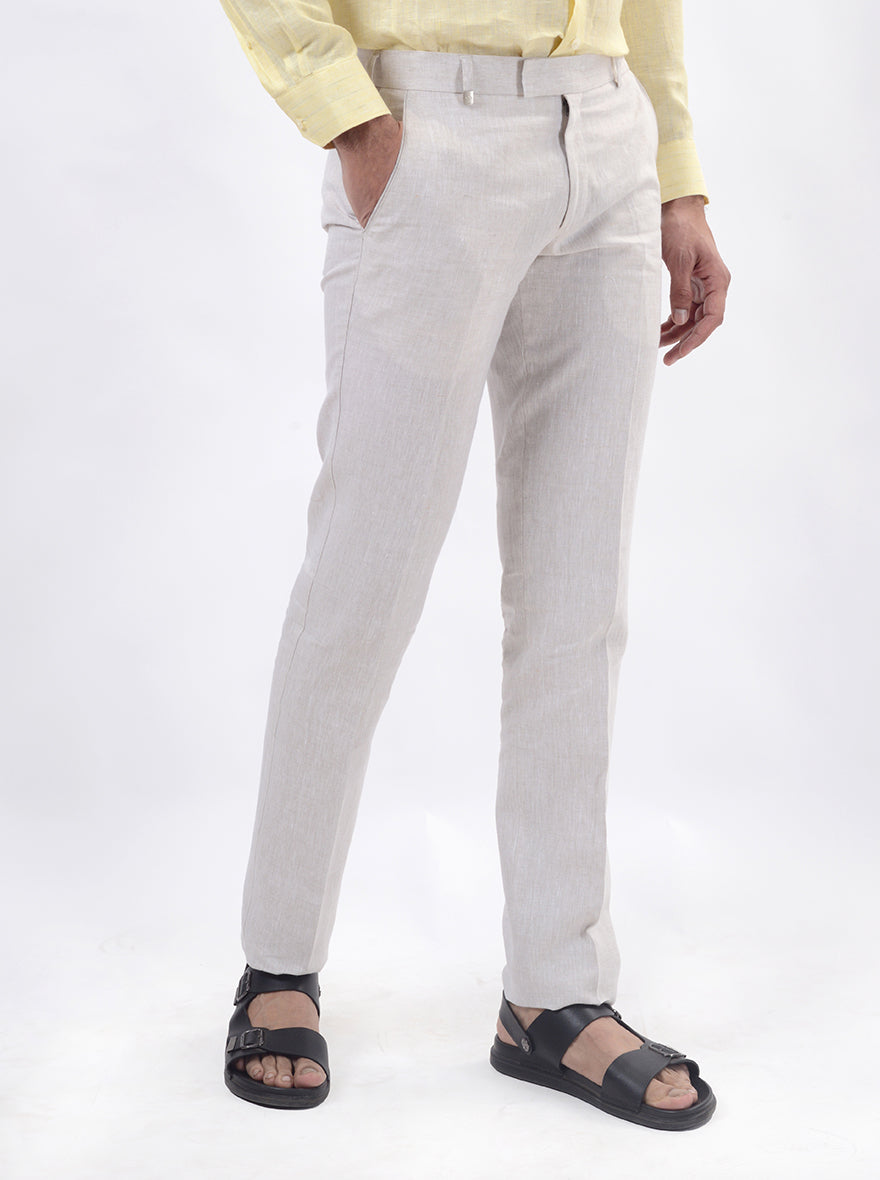 Cream Solid Slim Fit Formal Trouser | JB Studio