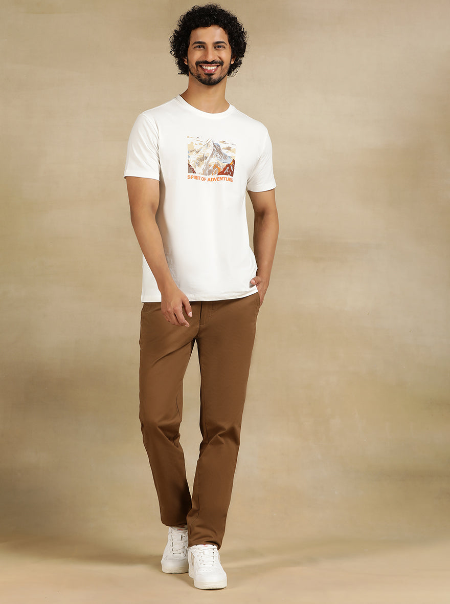 White Printed Slim Fit T-Shirt | JadeBlue