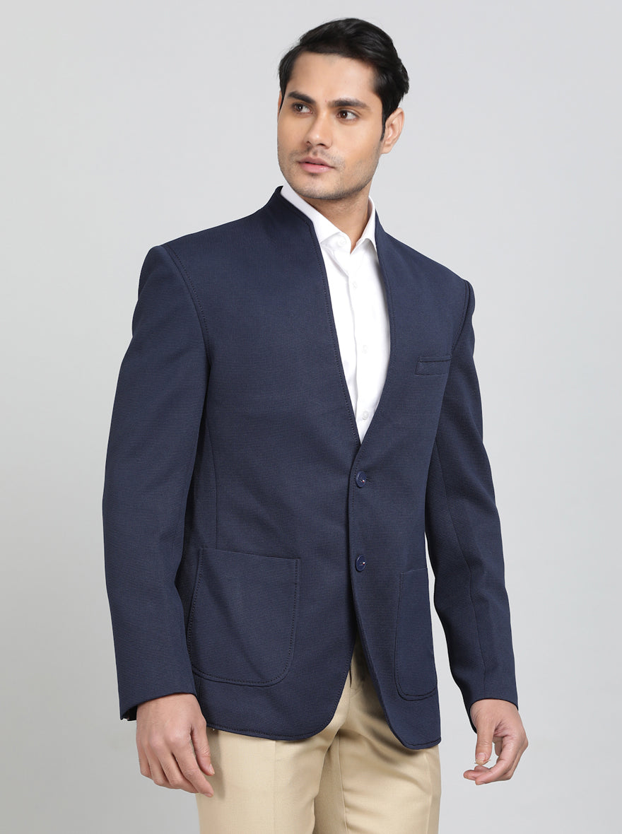 Navy Blue Solid Regular Fit Blazer | JB Studio