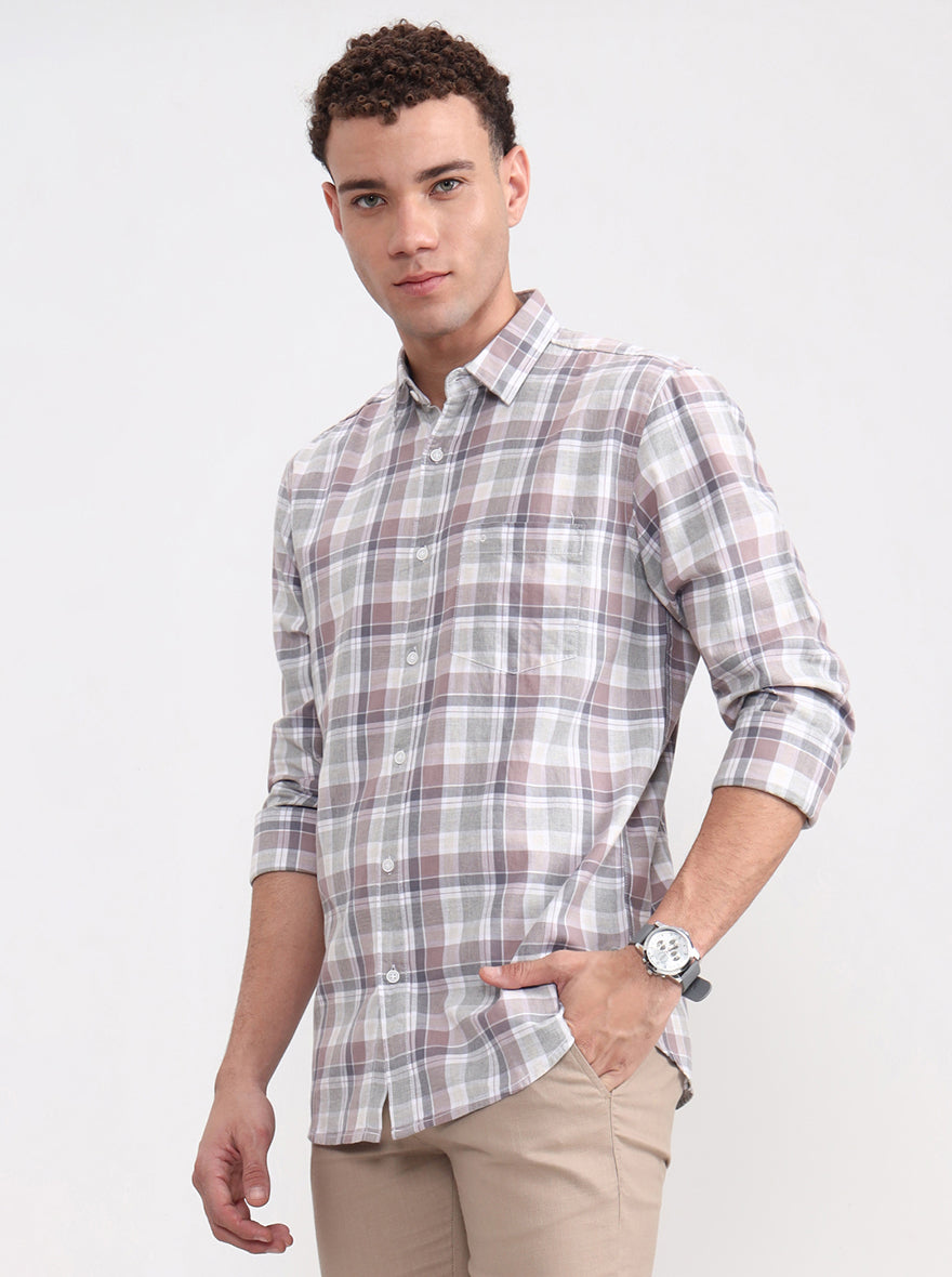 White Checked Slim Fit Casual Shirt | JadeBlue