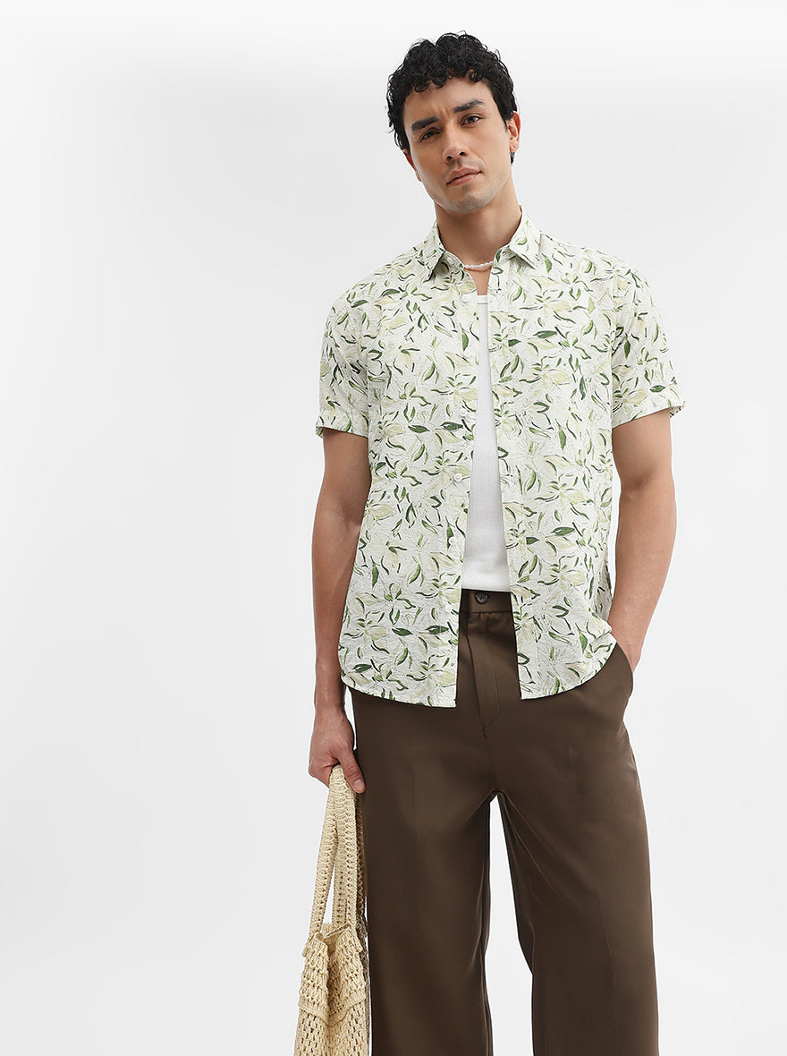 Green Printed Slim Fit Casual Shirt | JadeBlue
