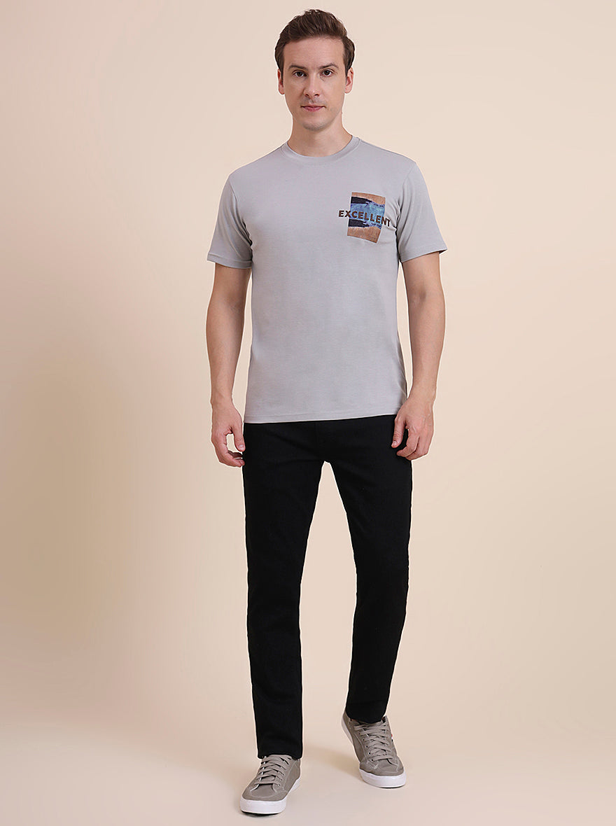Grey Printed Slim Fit T-Shirt | JadeBlue