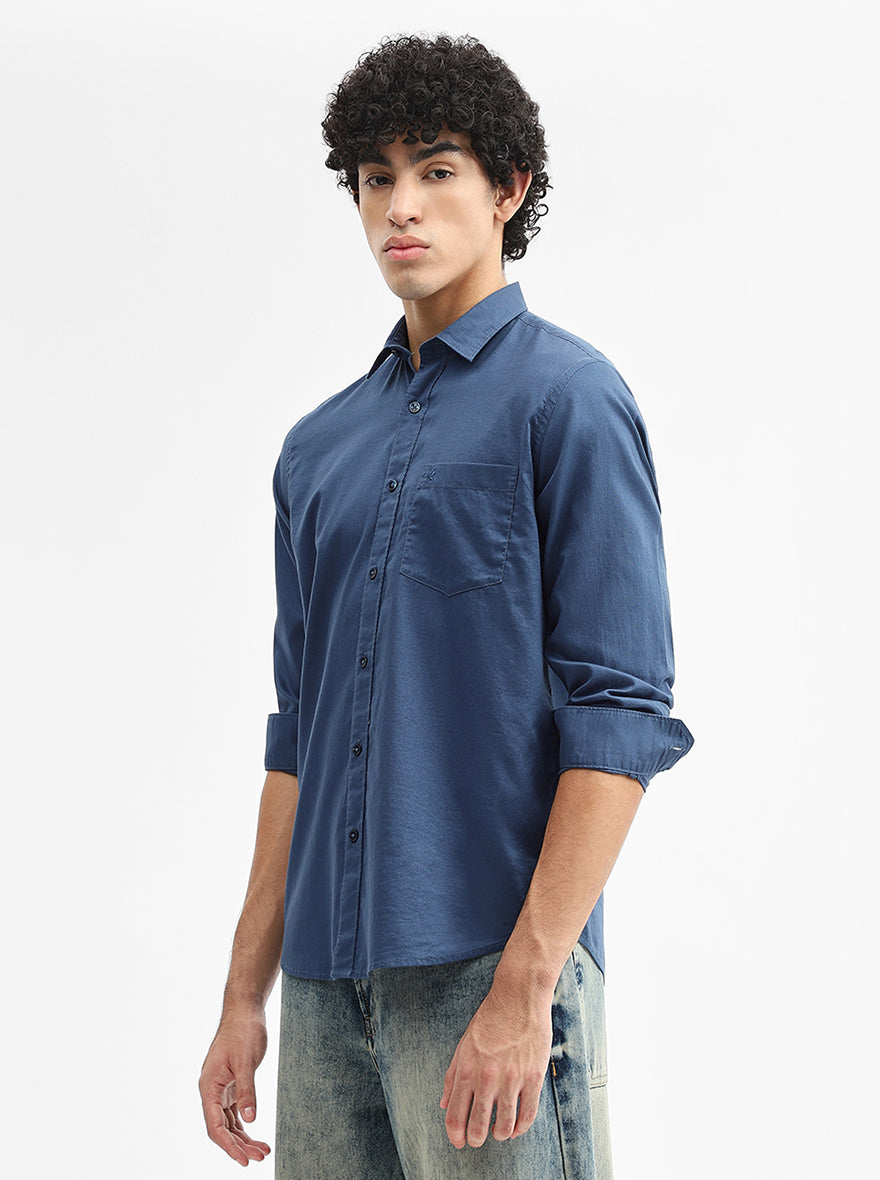 Teal Solid Smart Fit Semi Casual Shirt | Greenfibre