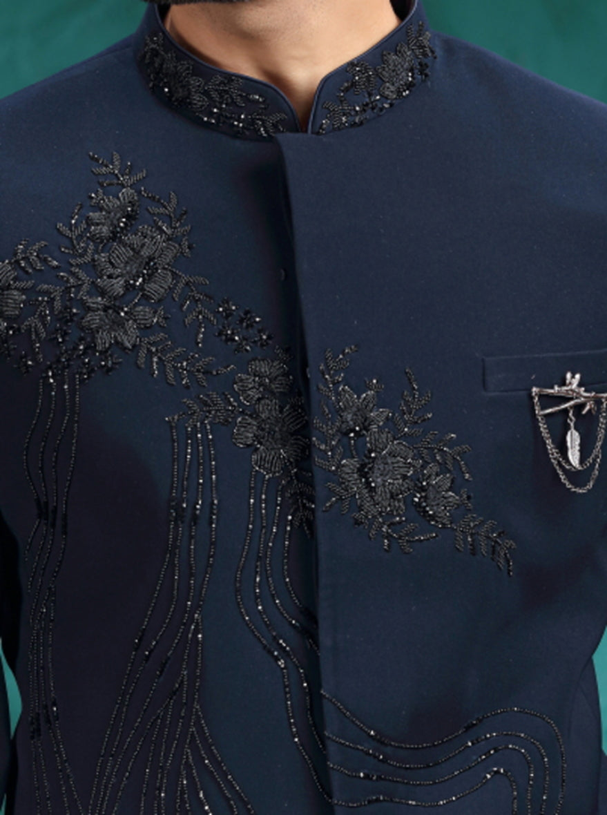 Navy Blue Embroidered Jodhpuri Suit | TULA