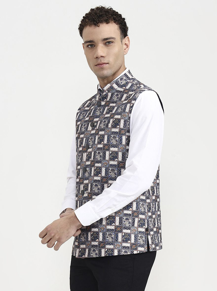 Blue & White Printed Waistcoat | Greenfibre