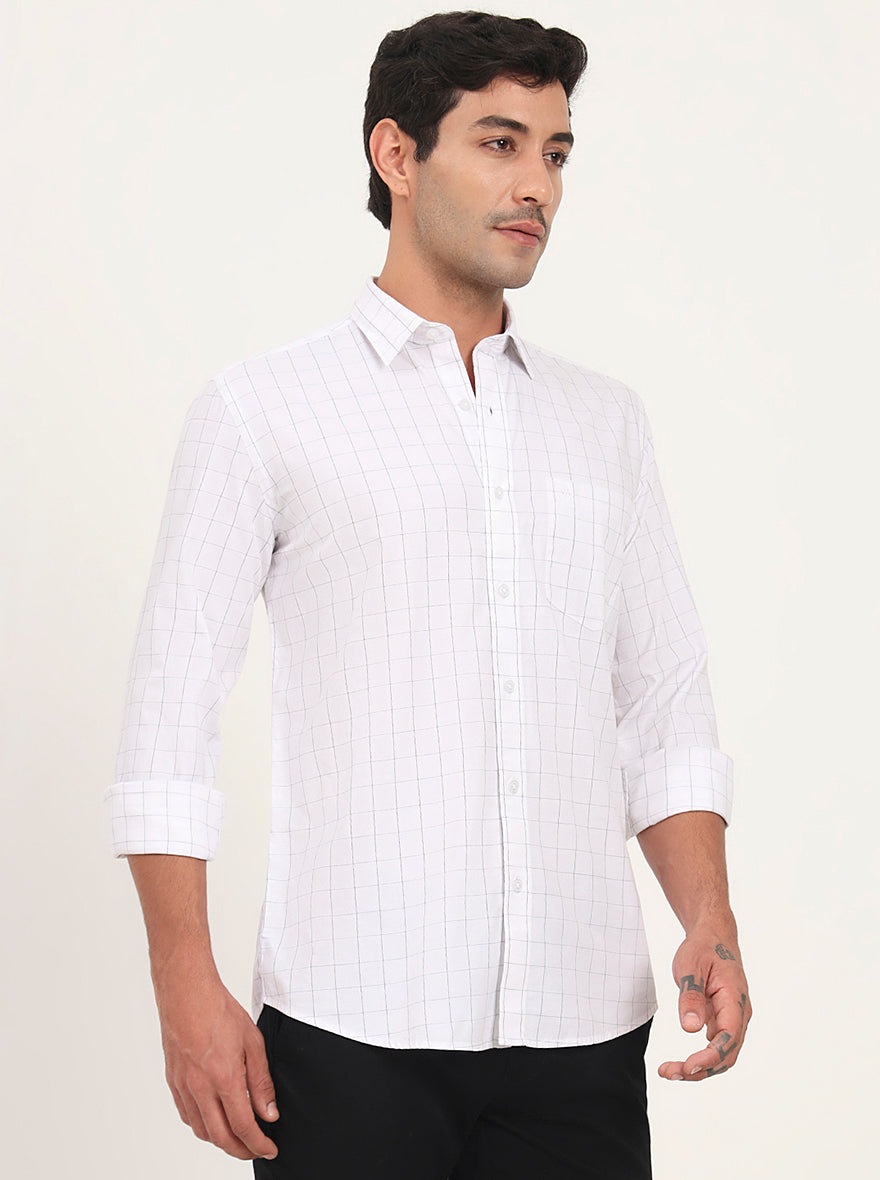 White Checked Slim Fit Semi Casual Shirt | JadeBlue