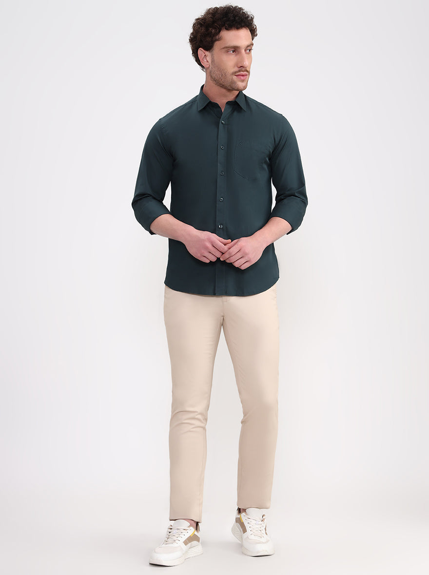 Green Solid Smart Fit Semi Casual Shirt | Greenfibre