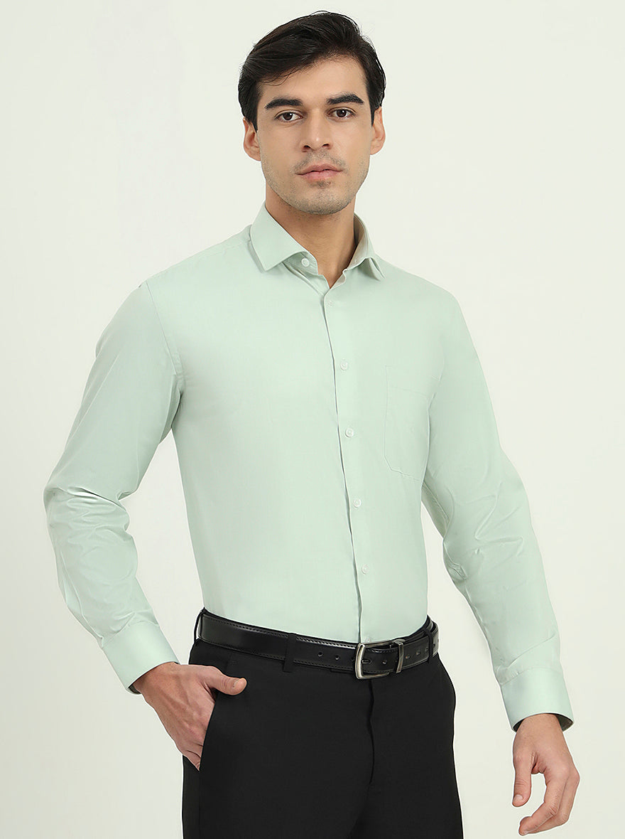 Pista Green Solid Regular Fit Formal Shirt | Greenfibre