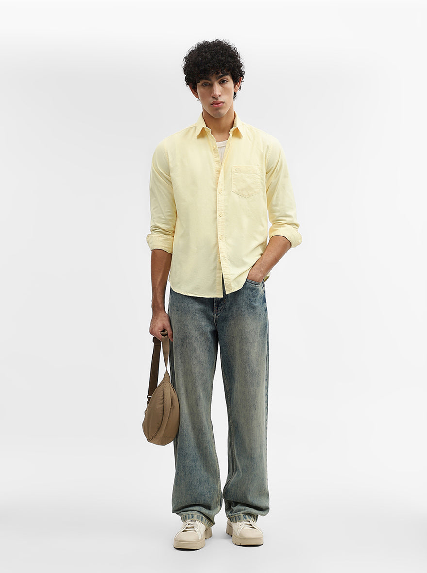 Yellow Solid Slim Fit Casual Shirt | Greenfibre