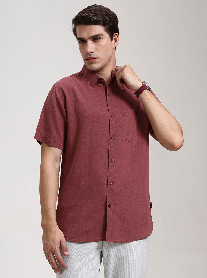 Maroon Solid Slim Fit Formal Trouser | JadeBlue