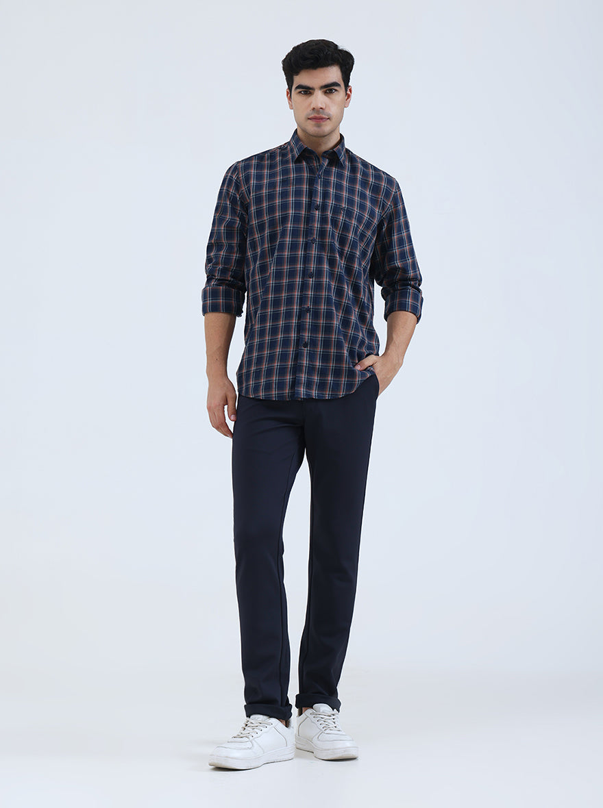 Navy Blue Solid Slim Fit Club Wear Trouser | JB Studio