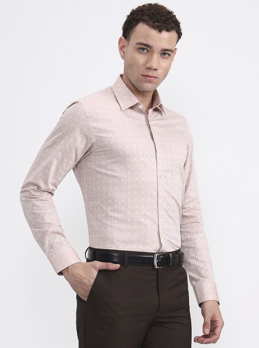 Pink & Beige Checked Slim Fit Formal Shirt | JadeBlue Youth