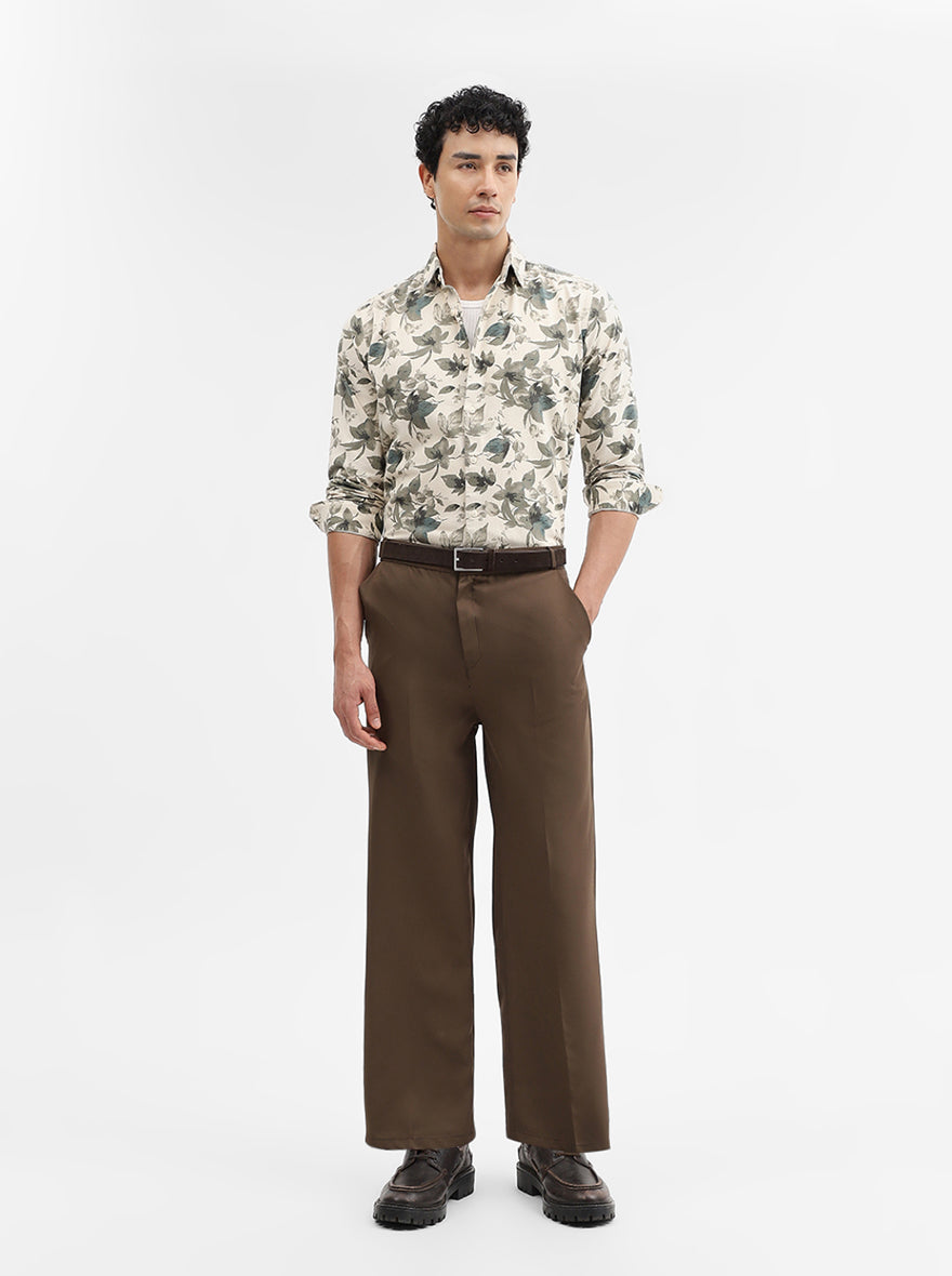 Green & Beige Printed Slim Fit Casual Shirt | JadeBlue