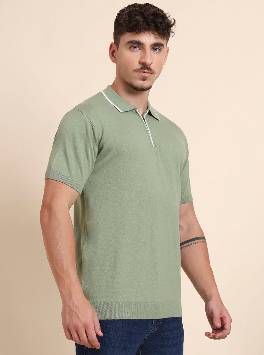Green Solid Slim Fit Polo T-Shirt | JadeBlue