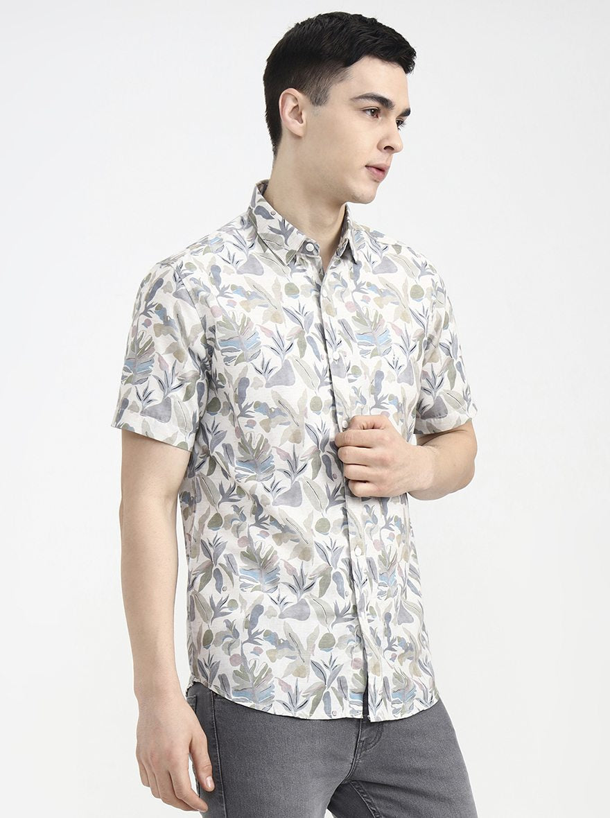 Green Printed Slim Fit Casual Shirt | JadeBlue