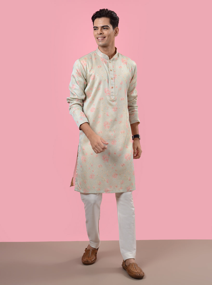 Cream & Blue Kurta Pajama | TULA