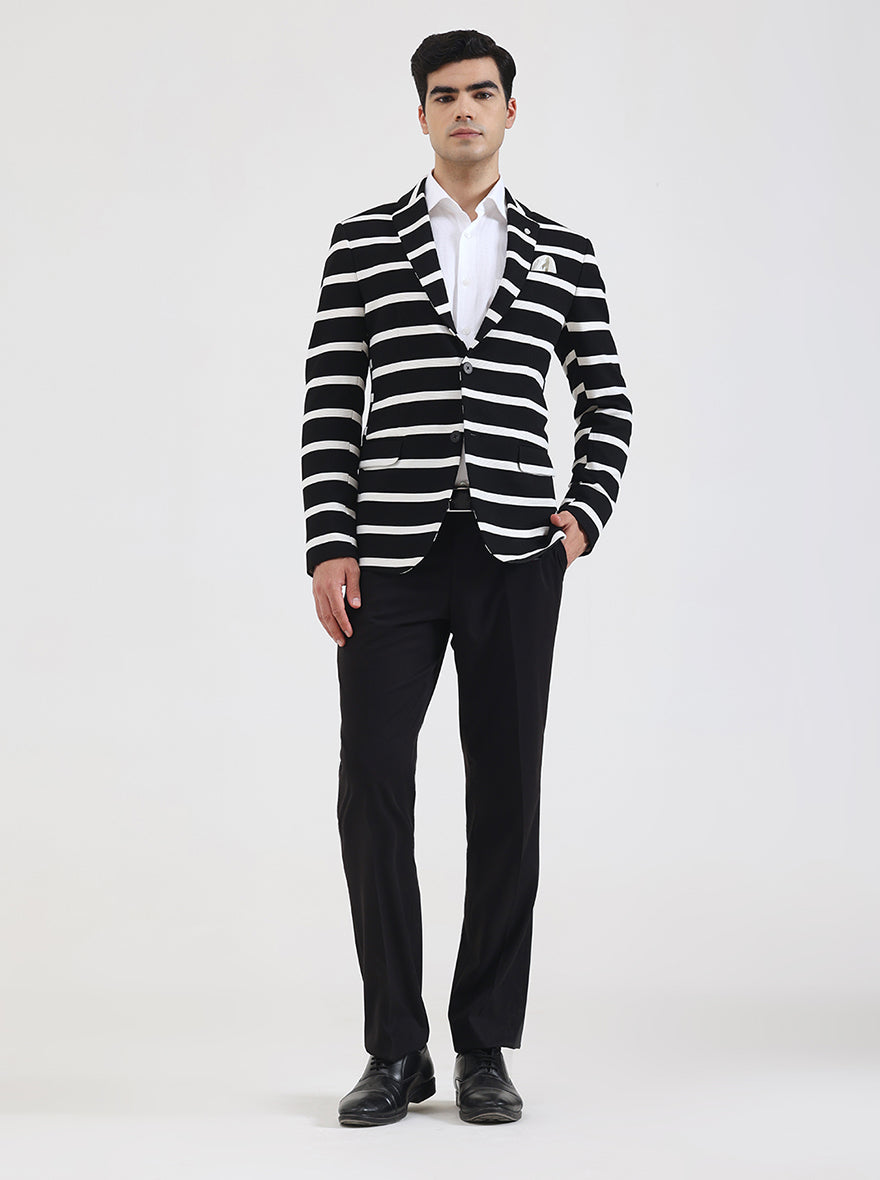 Black & White Striped Regular Fit Blazer | JB Studio