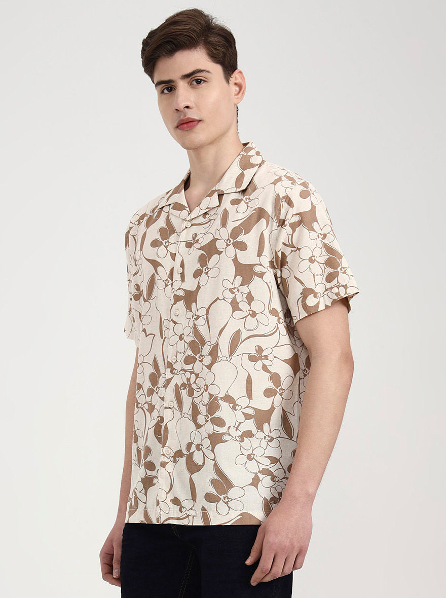 Peach Printed Slim Fit Casual Shirt | JadeBlue