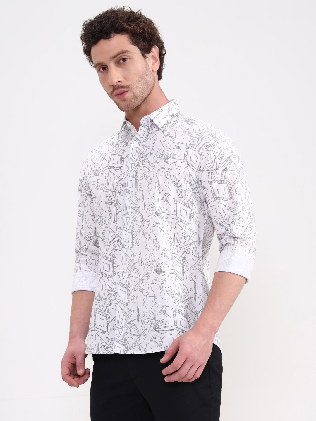 White Printed Slim Fit Casual Shirt | JadeBlue