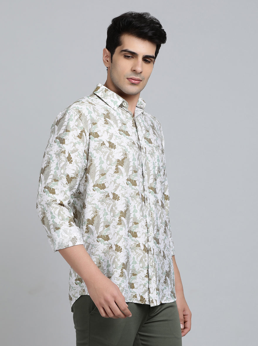 Sage Green Printed Slim Fit Casual Shirt | JadeBlue