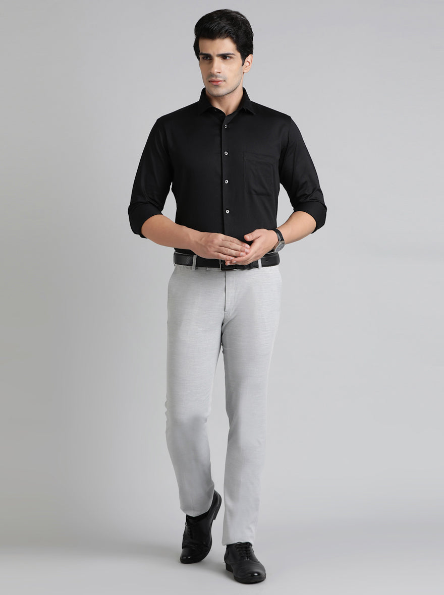 Grey Solid Slim Fit Formal Trouser | Metal